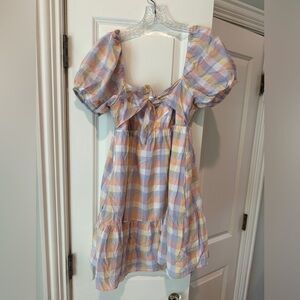 Amanda Uprichard lavender-Blue and peachy Pink Mini Ruffled Tiered Sundress